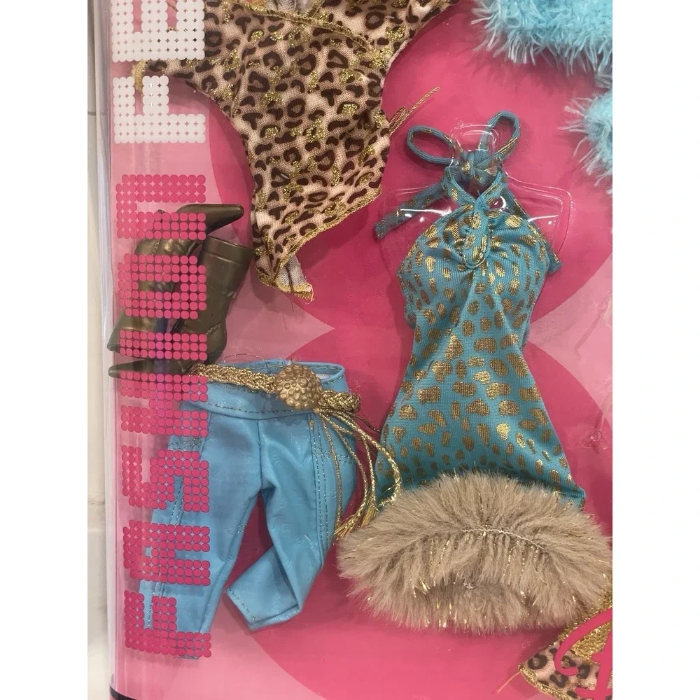 Vintage Y2K Barbie Fashion Fever Outfits Turquoise Animal Print Dress J1375 2005